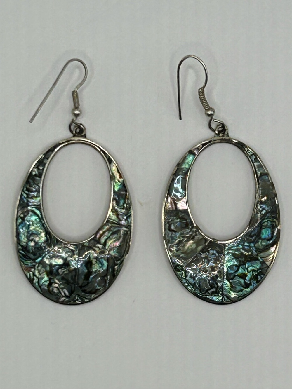 Abalone Sterling Silver Vintage Inlay Oval Drop Earrings